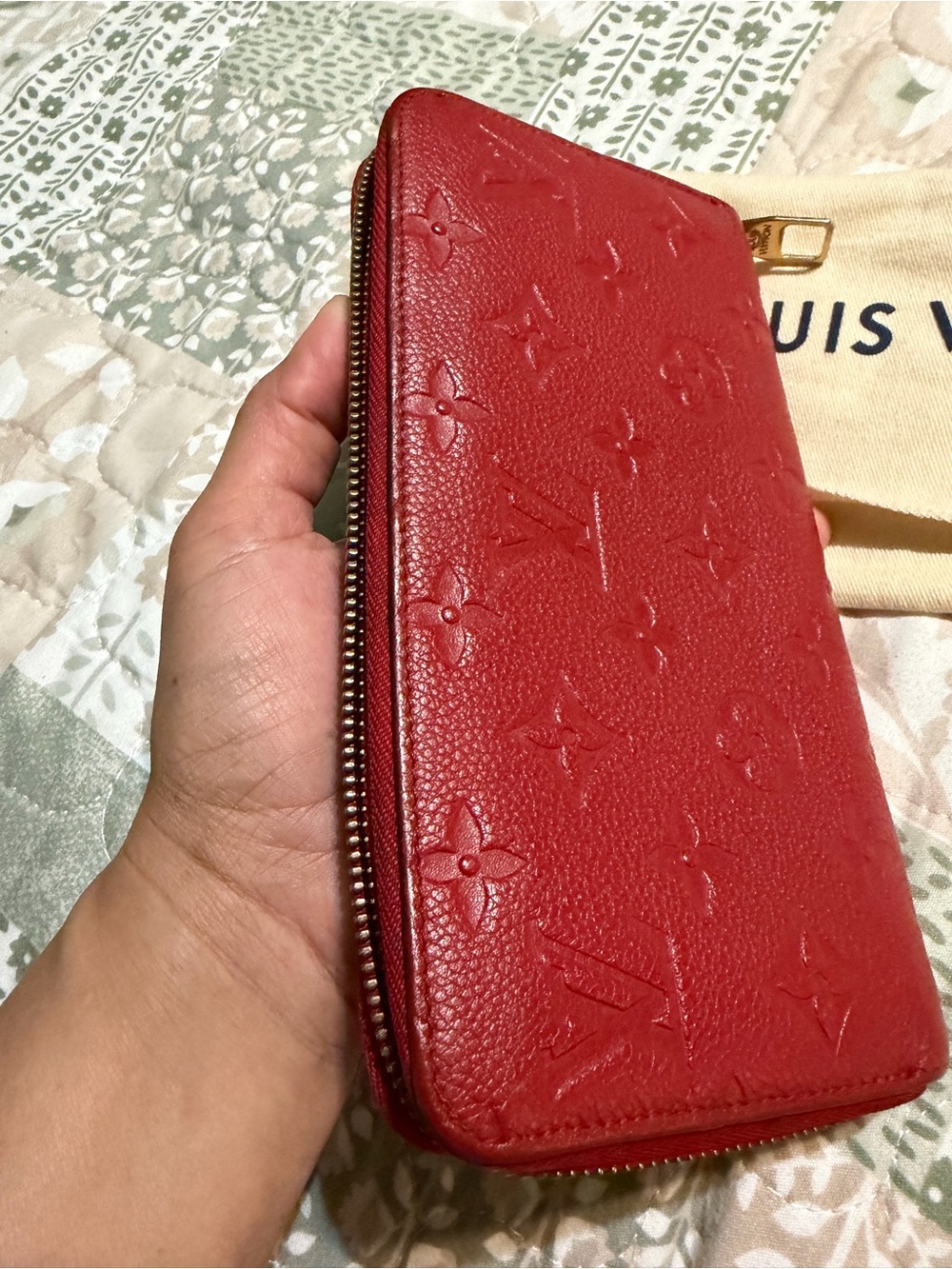 Louis Vuitton Red Embossed Monogram Zip Wallet - Picture 6 of 9